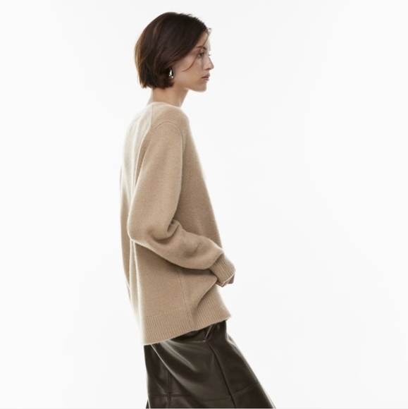 WILFRED Cashmere V-Neck Cardigan Sweater Saville Tan Brown ARITZIA S - Picture 4 of 11